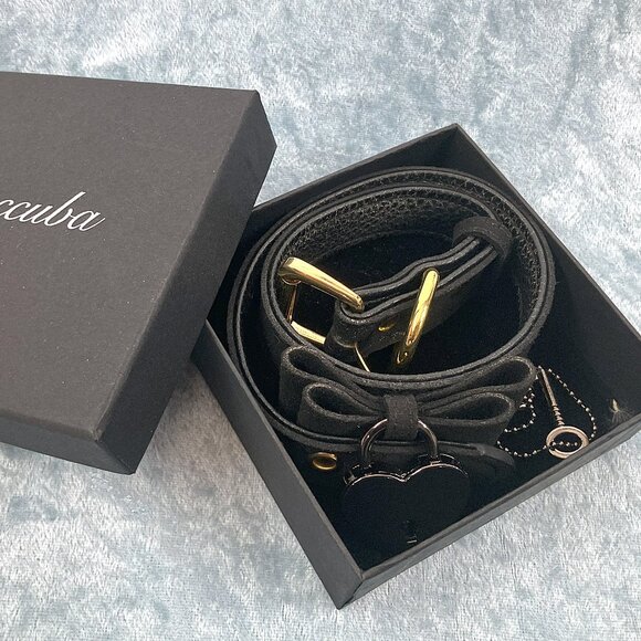 Leather Choker Bow with Lock and Key in Box - Picture 2 of 4